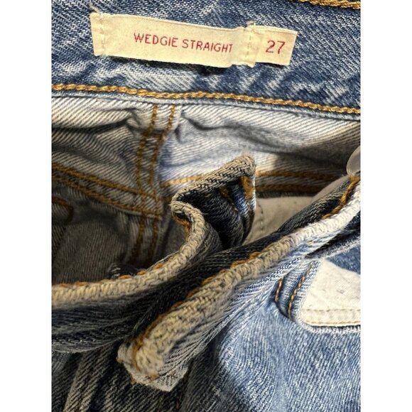 Levi's Mom Wedgie Straight Distressed Frayed Raw Hem Button Fly Jeans Sz 27 - Picture 16 of 16